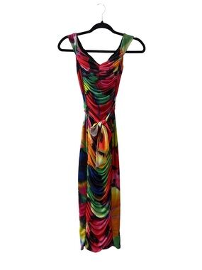 AFRM Multicolor Tie-Front Ruched Dress - Rainbow Print